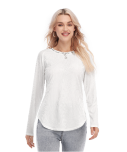 Alternative view of Raglan Sleeves U-Shaped Hem Long Sleeves Blouse