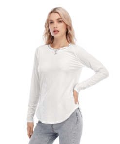 Raglan Sleeves U-Shaped Hem Long Sleeves Blouse