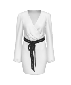 White Long Sleeve Dress With Waist Belt